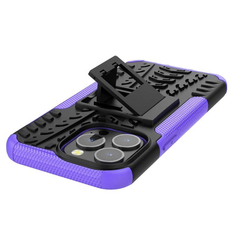 For iPhone 13 mini Tire Texture Shockproof TPU+PC Protective Case with Holder (Purple) by buy2fix