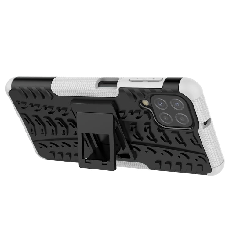 For Samsung Galaxy A22 4G Tire Texture Shockproof TPU+PC Protective Case with Holder(White) by buy2fix
