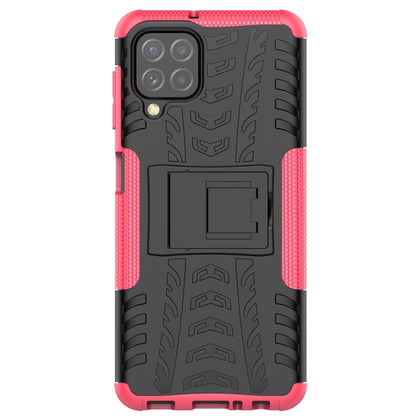 For Samsung Galaxy A22 4G Tire Texture Shockproof TPU+PC Protective Case with Holder(Pink) by buy2fix