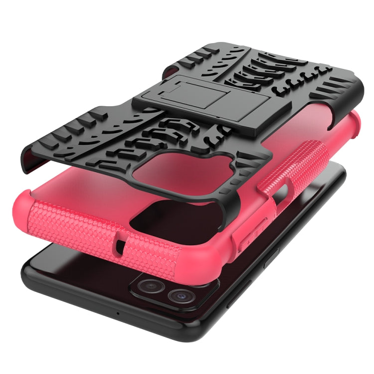 For Samsung Galaxy A22 4G Tire Texture Shockproof TPU+PC Protective Case with Holder(Pink) by buy2fix