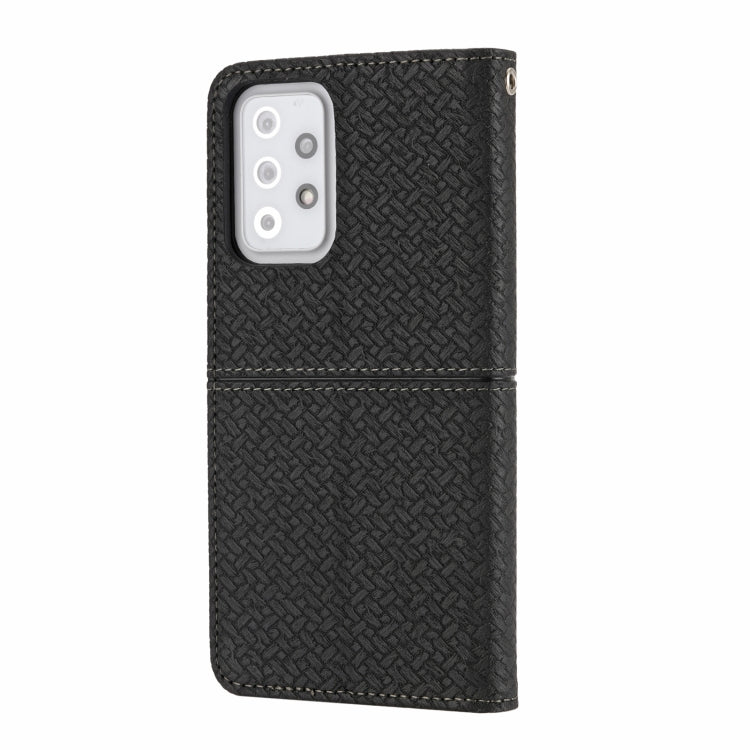 For Samsung Galaxy A52 4G / 5G Woven Texture Stitching Magnetic Horizontal Flip PU Leather Case with Holder & Card Slots & Wallet & Lanyard(Black) by buy2fix