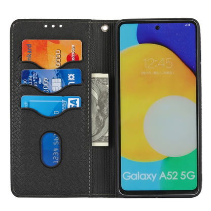 For Samsung Galaxy A52 4G / 5G Woven Texture Stitching Magnetic Horizontal Flip PU Leather Case with Holder & Card Slots & Wallet & Lanyard(Black) by buy2fix