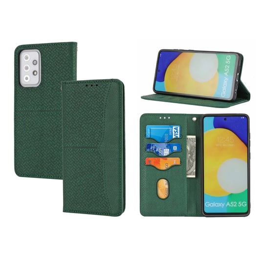 For Samsung Galaxy S20 FE Woven Texture Stitching Magnetic Horizontal Flip PU Leather Case with Holder & Card Slots & Wallet & Lanyard(Green)