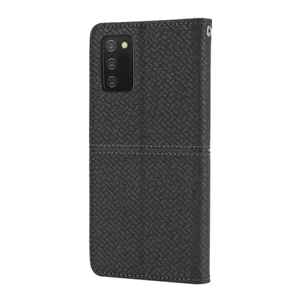 For Samsung Galaxy A02s 166mm Woven Texture Stitching Magnetic Horizontal Flip PU Leather Case with Holder & Card Slots & Wallet & Lanyard(Black) by buy2fix