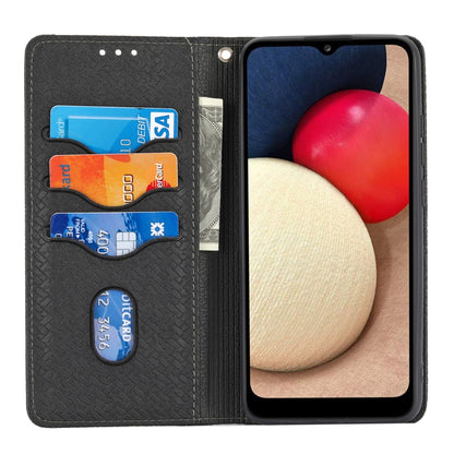 For Samsung Galaxy A02s 166mm Woven Texture Stitching Magnetic Horizontal Flip PU Leather Case with Holder & Card Slots & Wallet & Lanyard(Black) by buy2fix