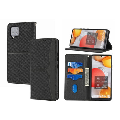 For Samsung Galaxy A22 4G Woven Texture Stitching Magnetic Horizontal Flip PU Leather Case with Holder & Card Slots & Wallet & Lanyard(Black) by buy2fix