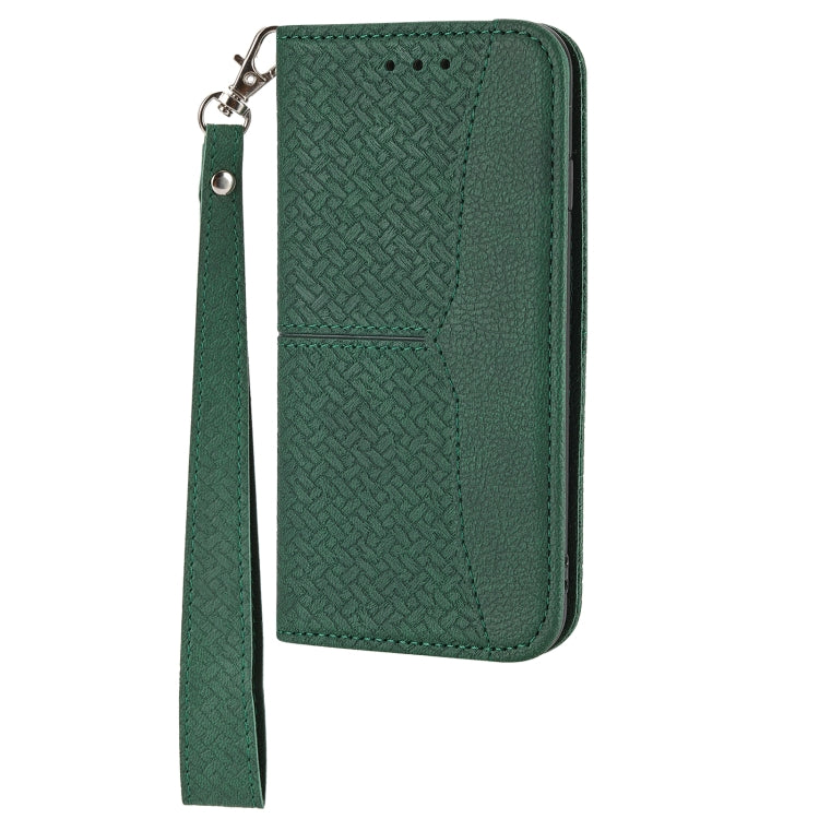 For Samsung Galaxy A22 5G Woven Texture Stitching Magnetic Horizontal Flip PU Leather Case with Holder & Card Slots & Wallet & Lanyard(Green) by buy2fix