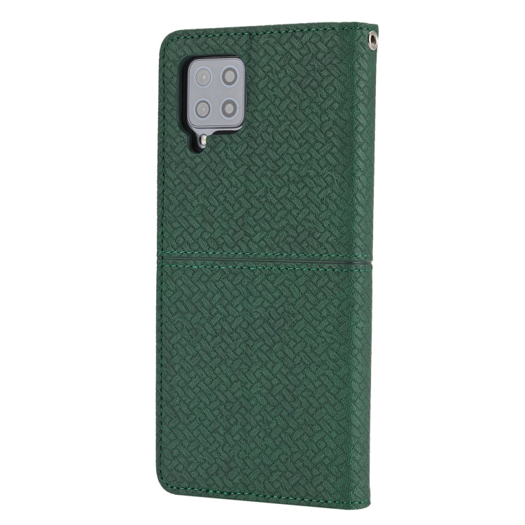 For Samsung Galaxy A22 5G Woven Texture Stitching Magnetic Horizontal Flip PU Leather Case with Holder & Card Slots & Wallet & Lanyard(Green) by buy2fix