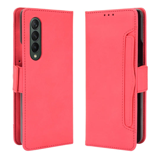 For Samsung Galaxy Z Fold3 5G Skin Feel Calf Pattern Horizontal Flip Leather Case with Holder & Card Slots & Photo Frame(Red)