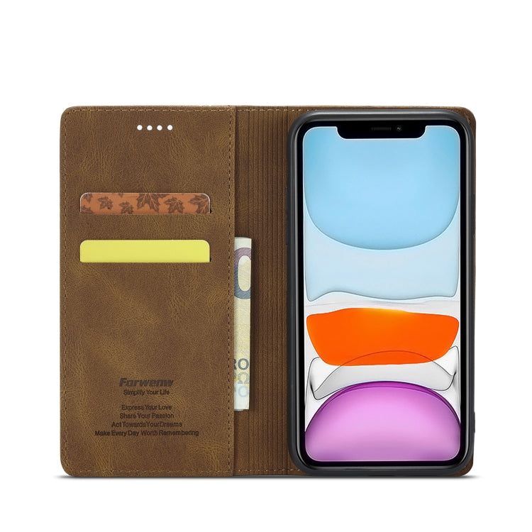 For iPhone 11 Forwenw F2 Series Magnetic Horizontal Flip Leather Case with Holder & Card Slots & Wallet (Brown) - iPhone 11 Cases by Forwenw | Online Shopping UK | buy2fix