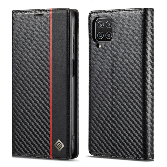 LC.IMEEKE Carbon Fiber PU + TPU Horizontal Flip Leather Case with Holder & Card Slot & Wallet For Samsung Galaxy A12 5G(Vertical Black)