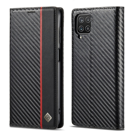 LC.IMEEKE Carbon Fiber PU + TPU Horizontal Flip Leather Case with Holder & Card Slot & Wallet For Samsung Galaxy A22 4G(Vertical Black)