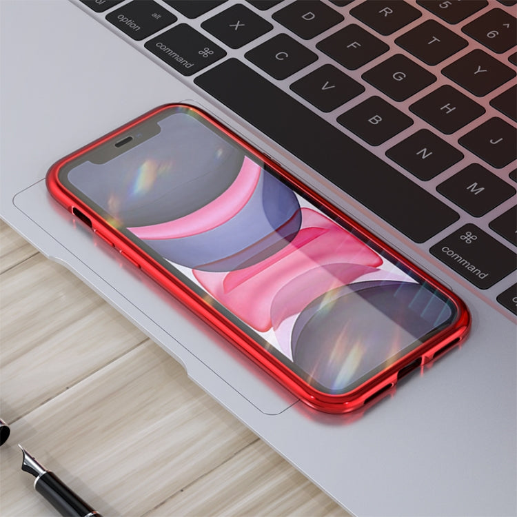 For iPhone 11 Ultra Slim Double Sides Magnetic Adsorption Angular Frame Tempered Glass Magnet Flip Case(Red) by buy2fix