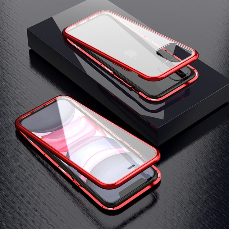 For iPhone 11 Pro Max Ultra Slim Double Sides Magnetic Adsorption Angular Frame Tempered Glass Magnet Flip Case(Black) by buy2fix