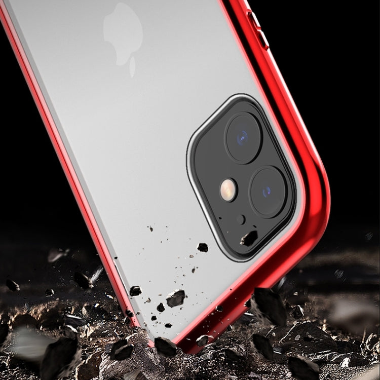 For iPhone 11 Pro Max Ultra Slim Double Sides Magnetic Adsorption Angular Frame Tempered Glass Magnet Flip Case(Black) by buy2fix