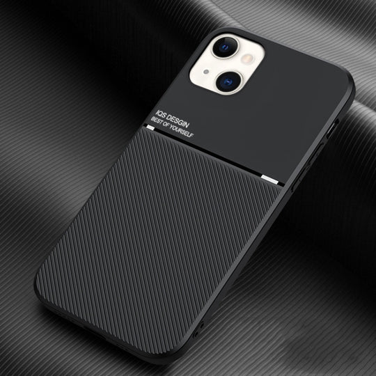 For iPhone 13 Classic Tilt Strip Grain Magnetic Shockproof PC + TPU Case(Black)