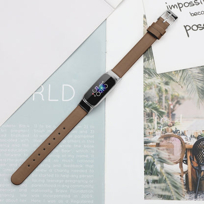 For Fitbit Luxe Leather Watch Band, Size:S(Brown) by buy2fix