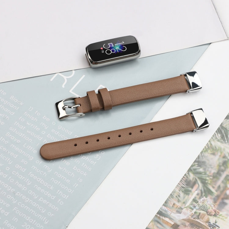 For Fitbit Luxe Leather Watch Band, Size:S(Brown) by buy2fix