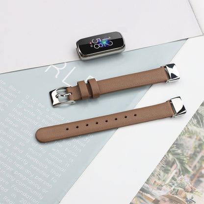 For Fitbit Luxe Leather Watch Band, Size:S(Brown) by buy2fix