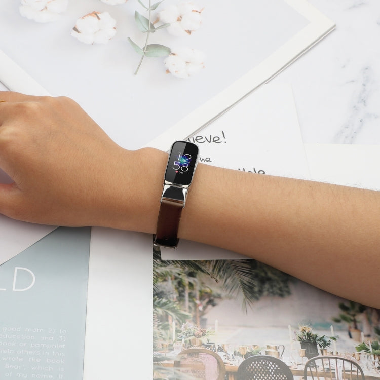 For Fitbit Luxe Leather Watch Band, Size:S(Brown) by buy2fix