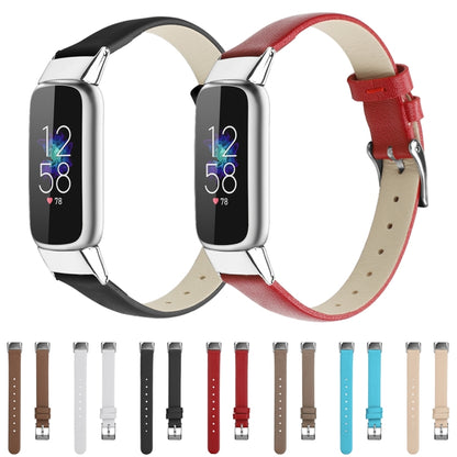 For Fitbit Luxe Leather Watch Band, Size:S(Brown) by buy2fix