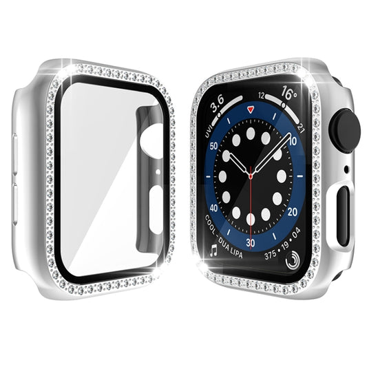Electroplating PC Single Row Diamond Protective Case with Tempered Glass Film For Apple Watch Series 3 & 2 & 1 38mm(Silver) by buy2fix