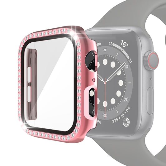 Electroplating PC Single Row Diamond Protective Case with Tempered Glass Film For Apple Watch Series 3 & 2 & 1 42mm(Rose Pink) by buy2fix