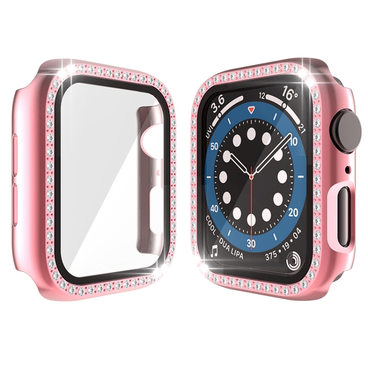 Electroplating PC Single Row Diamond Protective Case with Tempered Glass Film For Apple Watch Series 3 & 2 & 1 42mm(Rose Pink) by buy2fix