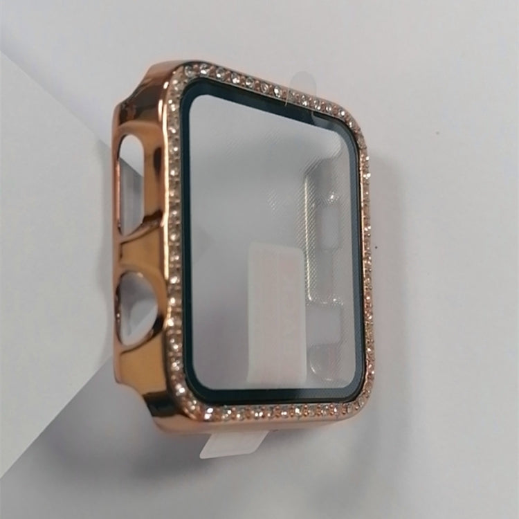 Electroplating PC Single Row Diamond Protective Case with Tempered Glass Film For Apple Watch Series 3 & 2 & 1 42mm(Rose Gold) by buy2fix