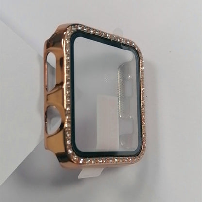 Electroplating PC Single Row Diamond Protective Case with Tempered Glass Film For Apple Watch Series 3 & 2 & 1 42mm(Rose Gold) by buy2fix