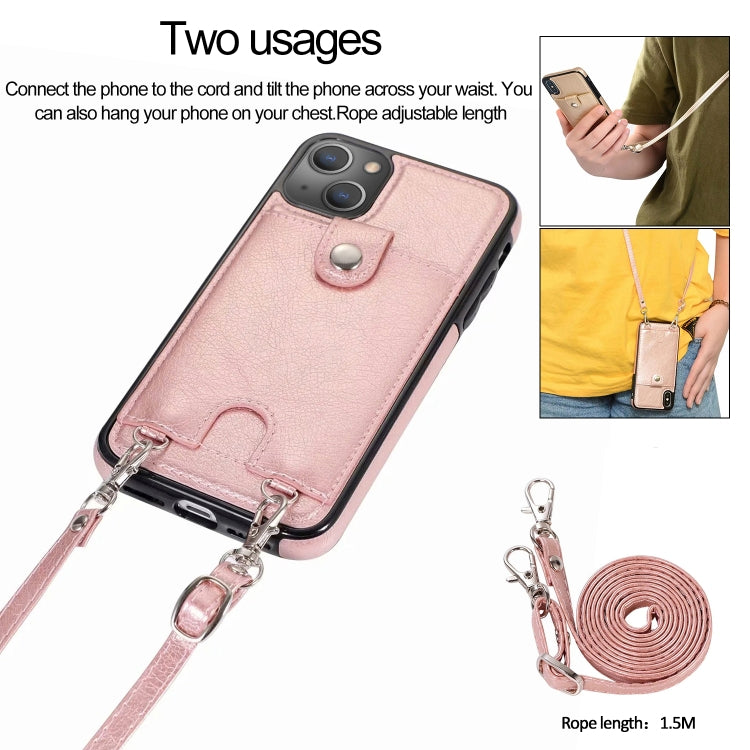 For iPhone 13 mini Shockproof PU Leather + TPU Protective Case with Card Slot & Lanyard (Rose Gold) by buy2fix