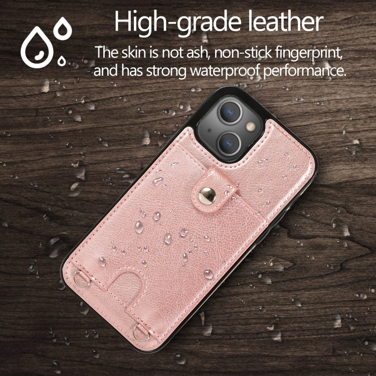For iPhone 13 mini Shockproof PU Leather + TPU Protective Case with Card Slot & Lanyard (Rose Gold) by buy2fix