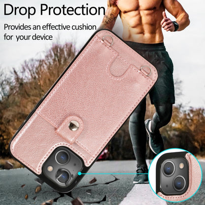 For iPhone 13 mini Shockproof PU Leather + TPU Protective Case with Card Slot & Lanyard (Rose Gold) by buy2fix