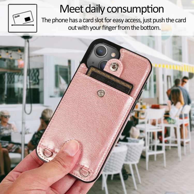 For iPhone 13 mini Shockproof PU Leather + TPU Protective Case with Card Slot & Lanyard (Rose Gold) by buy2fix
