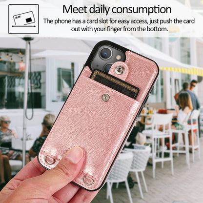 For iPhone 13 mini Shockproof PU Leather + TPU Protective Case with Card Slot & Lanyard (Rose Gold) by buy2fix
