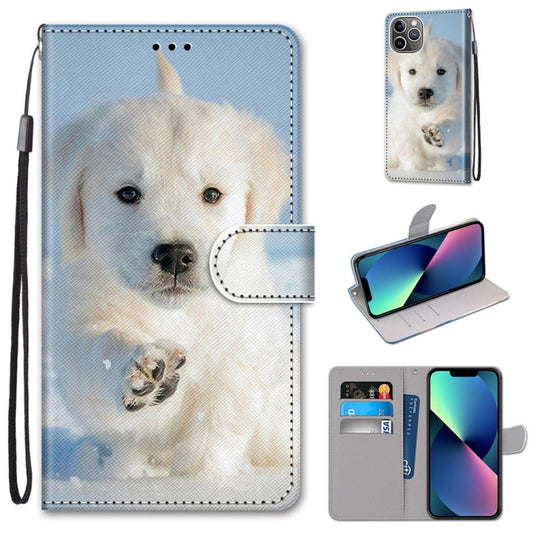 For iPhone 13 mini Coloured Drawing Cross Texture Horizontal Flip PU Leather Case with Holder & Card Slots & Wallet & Lanyard (Snow Puppy) by buy2fix