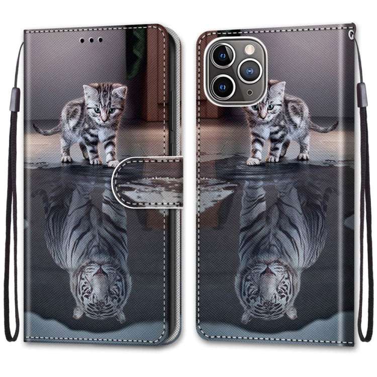 For iPhone 13 mini Coloured Drawing Cross Texture Horizontal Flip PU Leather Case with Holder & Card Slots & Wallet & Lanyard (Cat Becomes Tiger) by buy2fix