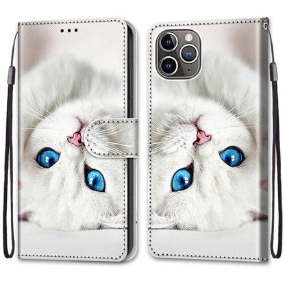 For iPhone 13 mini Coloured Drawing Cross Texture Horizontal Flip PU Leather Case with Holder & Card Slots & Wallet & Lanyard (White Kitten) by buy2fix