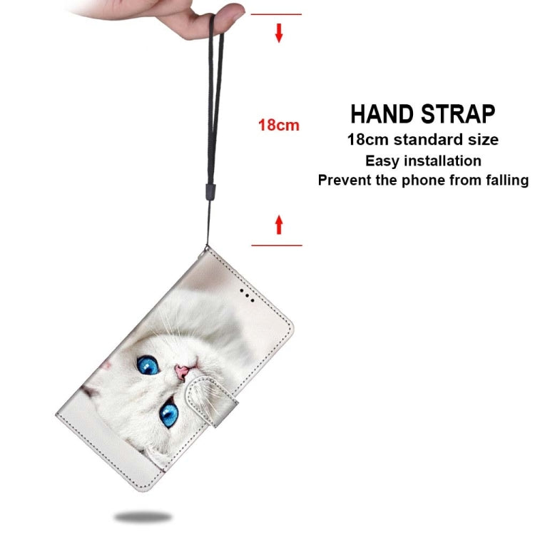 For iPhone 13 mini Coloured Drawing Cross Texture Horizontal Flip PU Leather Case with Holder & Card Slots & Wallet & Lanyard (White Kitten) by buy2fix