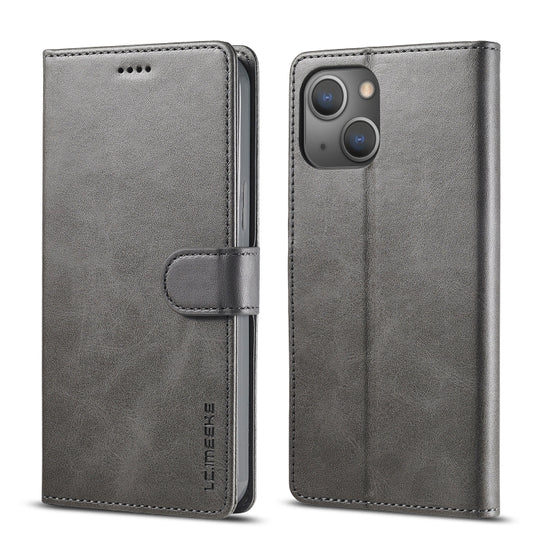 For iPhone 13 LC.IMEEKE Calf Texture Horizontal Flip Leather Case with Holder & Card Slots & Wallet(Grey)