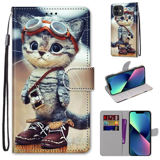 For iPhone 13 mini Coloured Drawing Cross Texture Horizontal Flip PU Leather Case with Holder & Card Slots & Wallet & Lanyard (Leather Shoes Cat) by buy2fix
