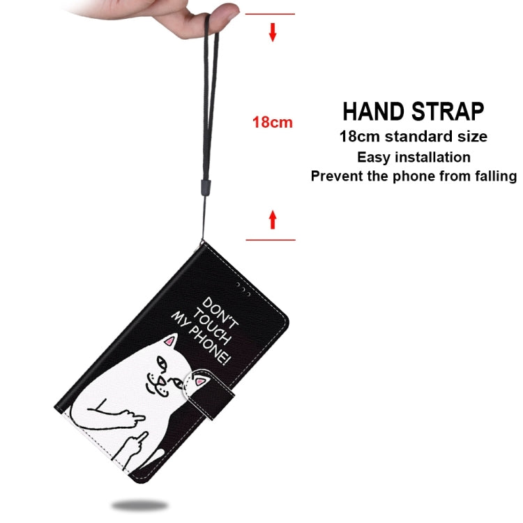 For iPhone 13 mini Coloured Drawing Cross Texture Horizontal Flip PU Leather Case with Holder & Card Slots & Wallet & Lanyard (Middle Finger White Cat) by buy2fix