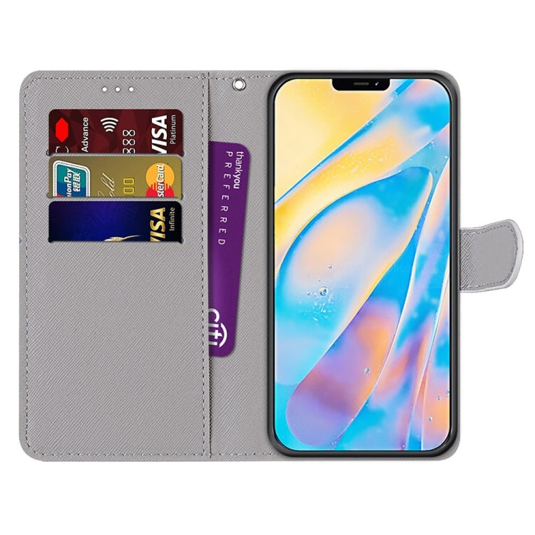For iPhone 13 mini Coloured Drawing Cross Texture Horizontal Flip PU Leather Case with Holder & Card Slots & Wallet & Lanyard (Slant Hat Blue Mirror Cat) by buy2fix
