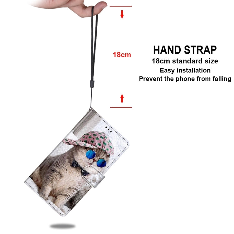 For iPhone 13 mini Coloured Drawing Cross Texture Horizontal Flip PU Leather Case with Holder & Card Slots & Wallet & Lanyard (Slant Hat Blue Mirror Cat) by buy2fix