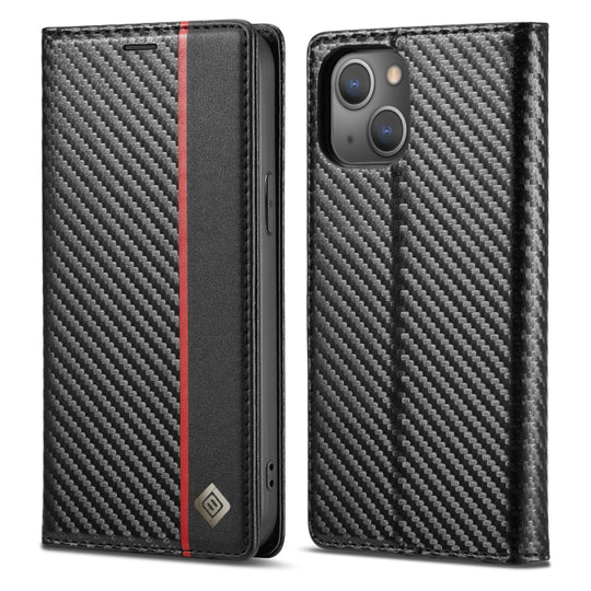 For iPhone 13 mini LC.IMEEKE Carbon Fiber PU + TPU Horizontal Flip Leather Case with Holder & Card Slot & Wallet (Vertical Black)