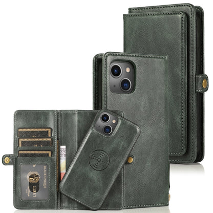 For iPhone 13 Strong Magnetic Detachable Horizontal Flip Leather Case with Card Slots & Wallet(Green) - iPhone 13 Cases by buy2fix | Online Shopping UK | buy2fix