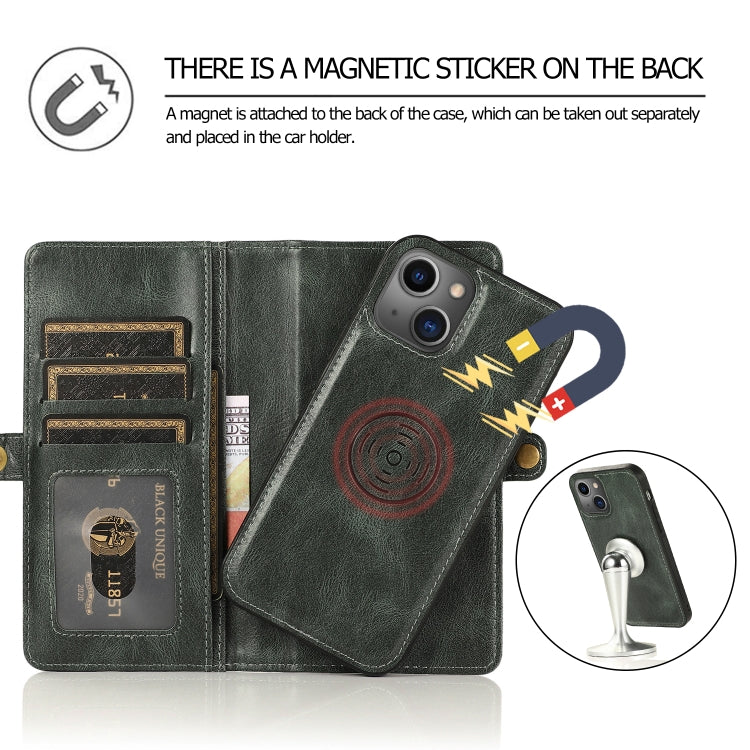 For iPhone 13 Strong Magnetic Detachable Horizontal Flip Leather Case with Card Slots & Wallet(Green) - iPhone 13 Cases by buy2fix | Online Shopping UK | buy2fix