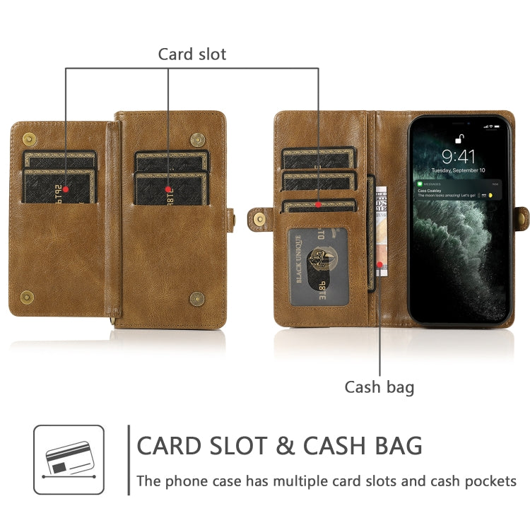 For iPhone 13 Strong Magnetic Detachable Horizontal Flip Leather Case with Card Slots & Wallet(Brown) - iPhone 13 Cases by buy2fix | Online Shopping UK | buy2fix