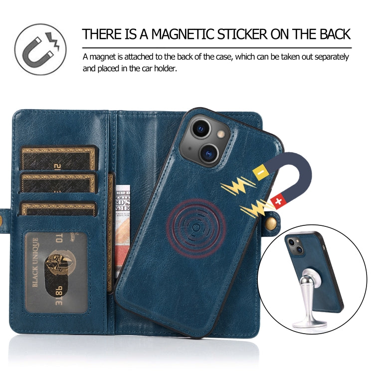 For iPhone 13 mini Strong Magnetic Detachable Horizontal Flip Leather Case with Card Slots & Wallet For iPhone 13 Mini(Blue) by buy2fix