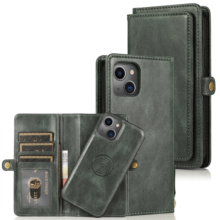 For iPhone 13 mini Strong Magnetic Detachable Horizontal Flip Leather Case with Card Slots & Wallet For  iPhone 13 Mini(Green) - iPhone 13 mini Cases by buy2fix | Online Shopping UK | buy2fix